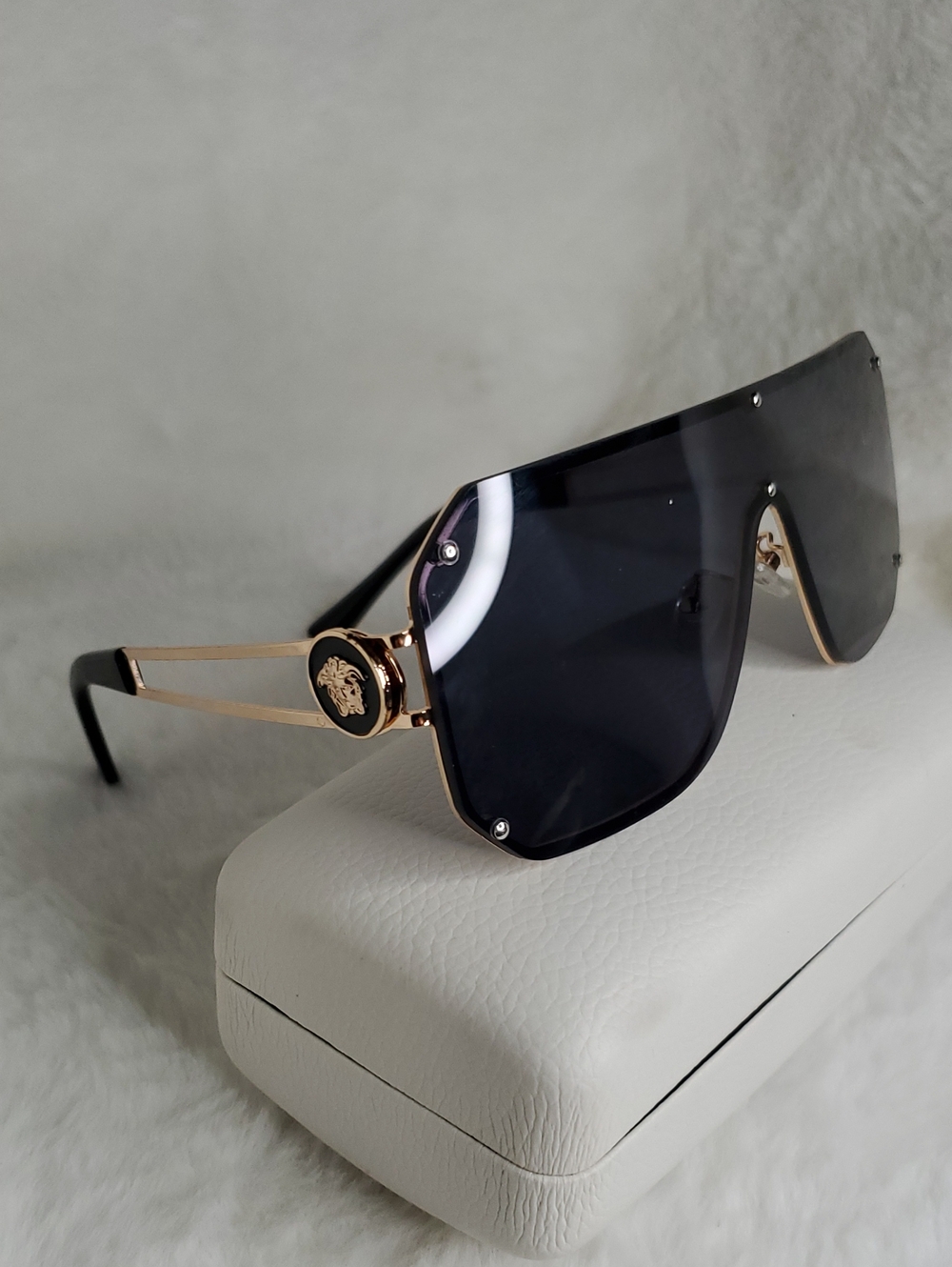 Fashion Gold Frame Black Shield Sunglasses